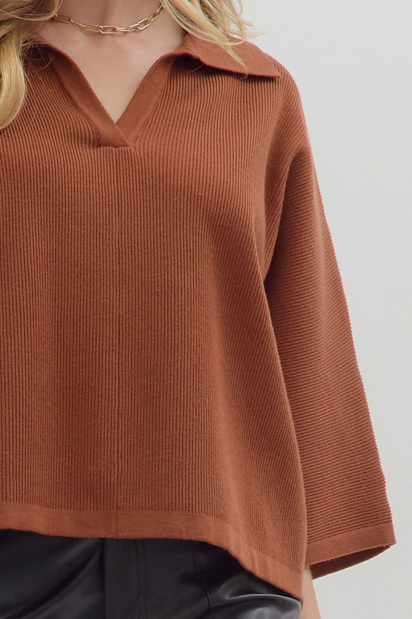 T28962 Brown Knit Top