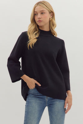 T28317 Black Mock Neck Knit