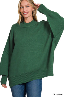 TW-3424A5 Side Slit Sweater Dark Green