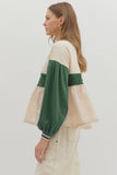 T28144 Colorblock L/S Ruffle Hem Top