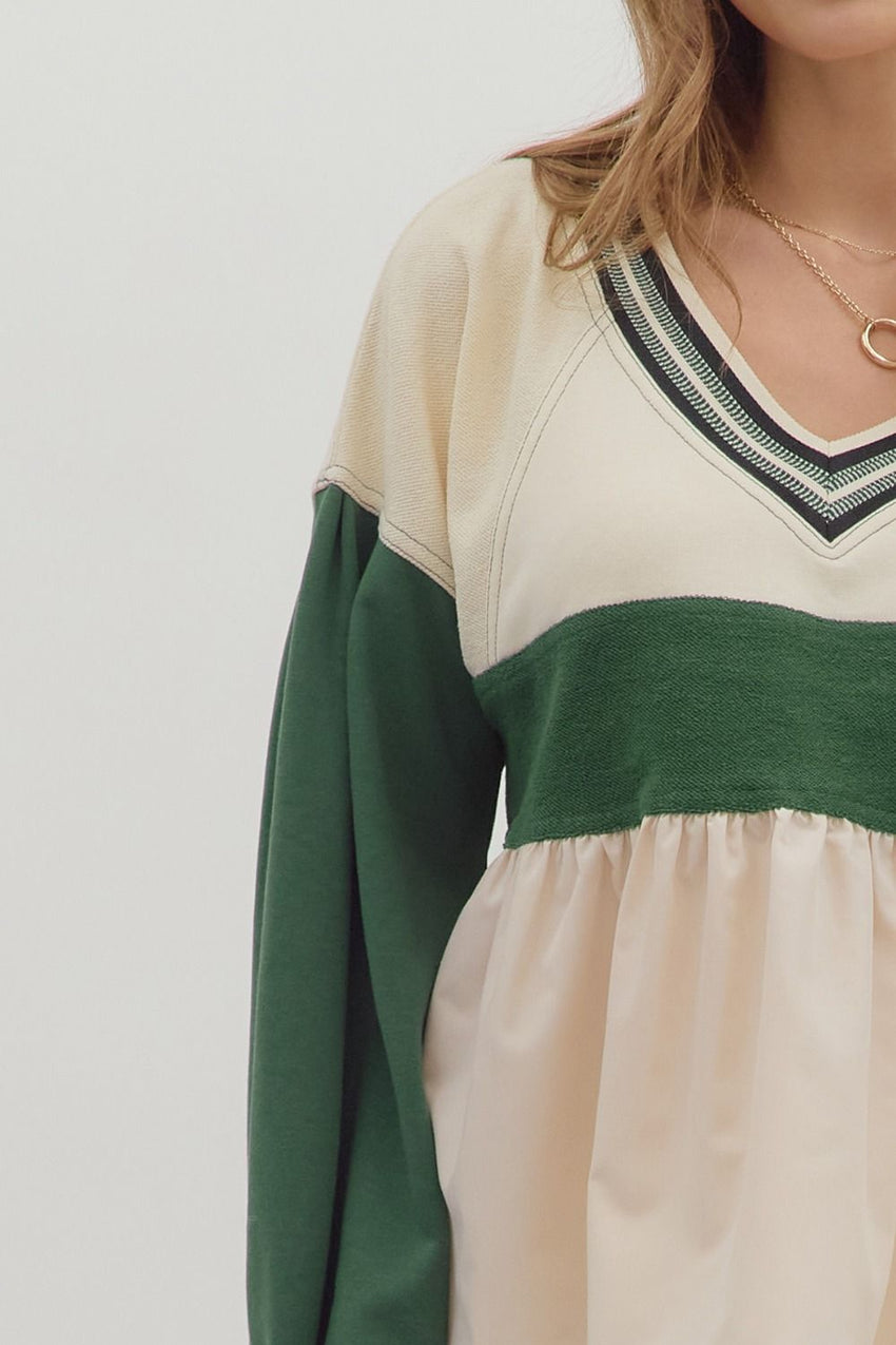 T28144 Pine Colorblock L/S Top