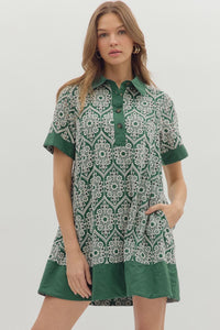 D27448  Embroidered S/S Swing Dress