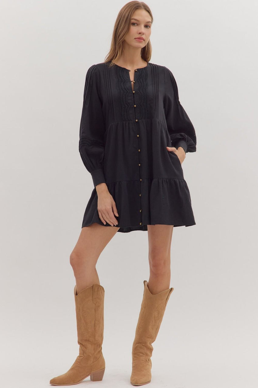 D28881 Black L/S Dress