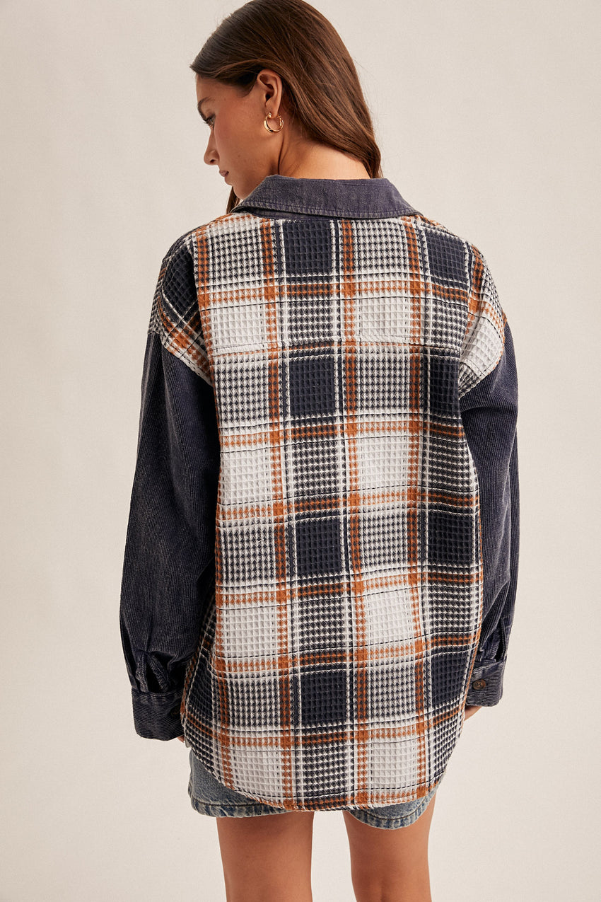 36390 Plaid Corduroy Shacket