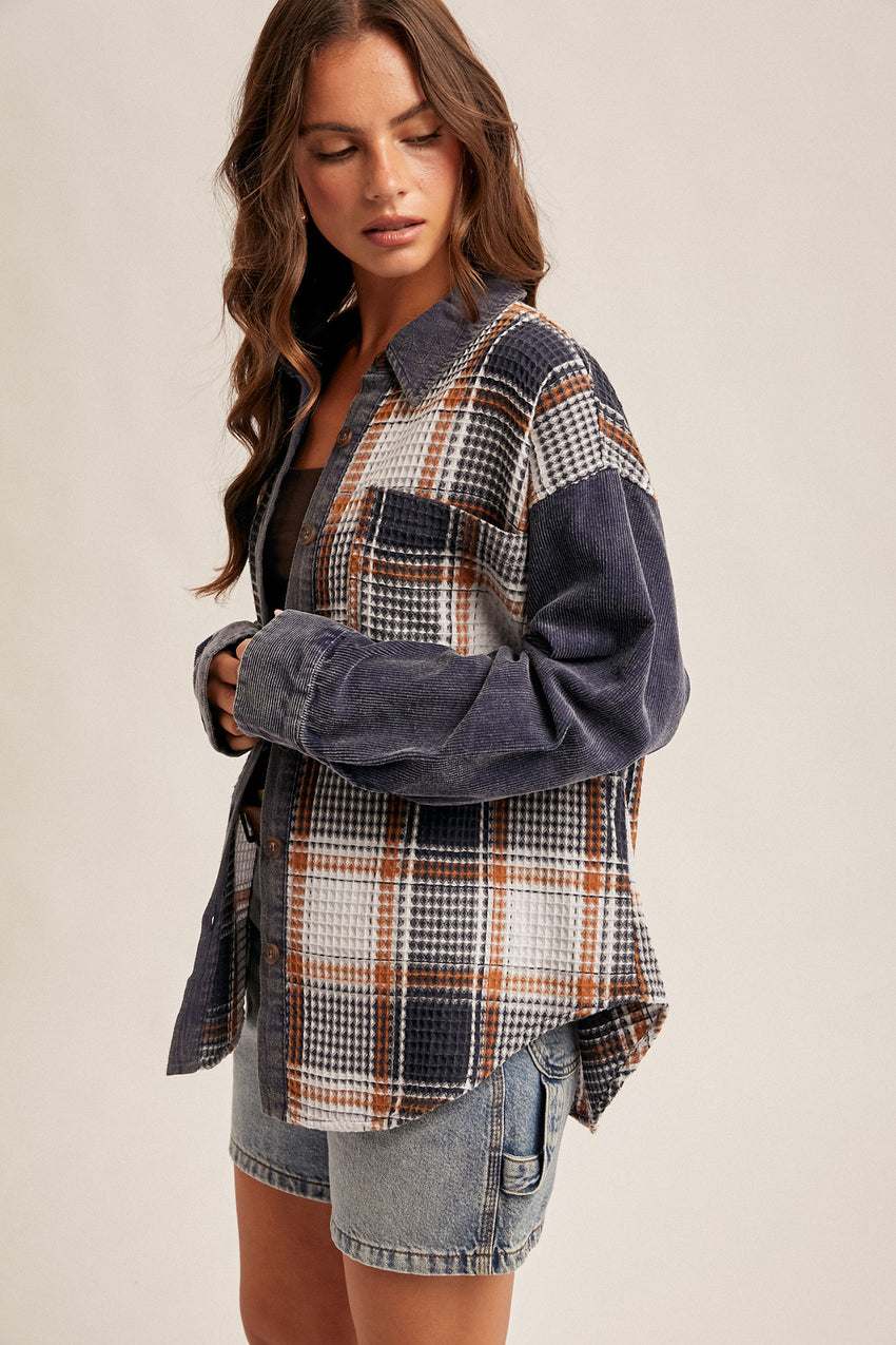 36390 Plaid Corduroy Shacket