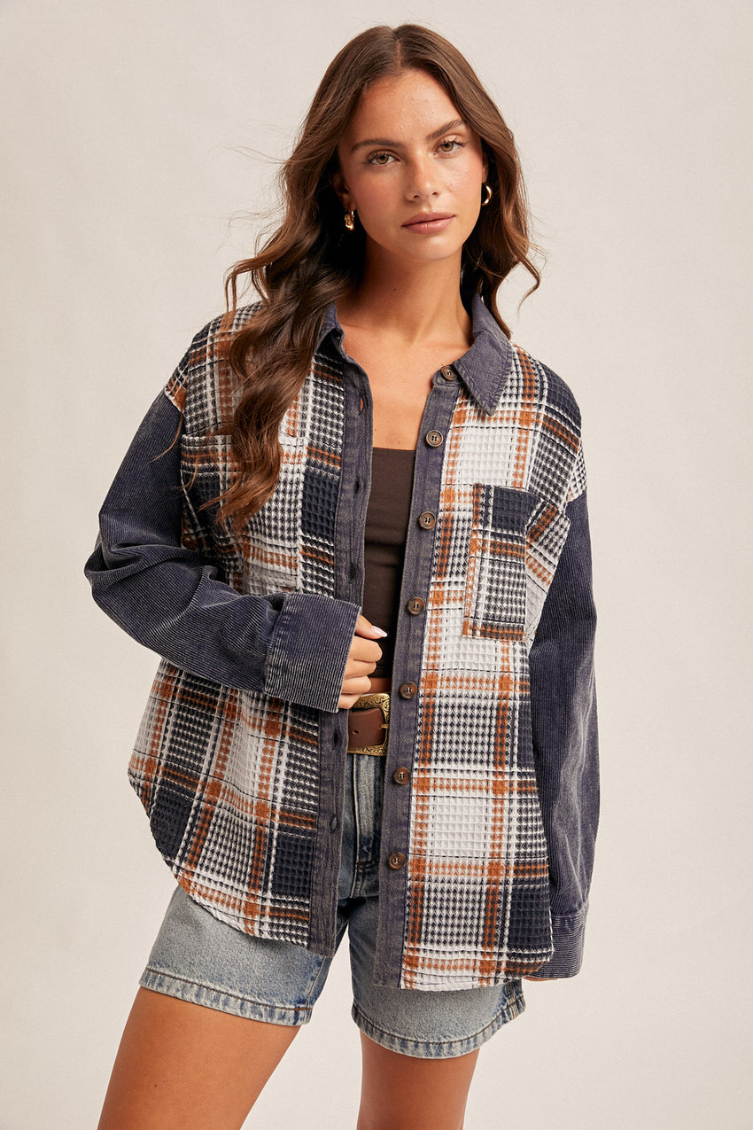 36390 Plaid Corduroy Shacket