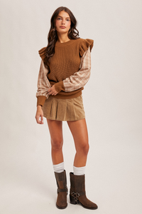 38584 Plaid Sleeve Sweater