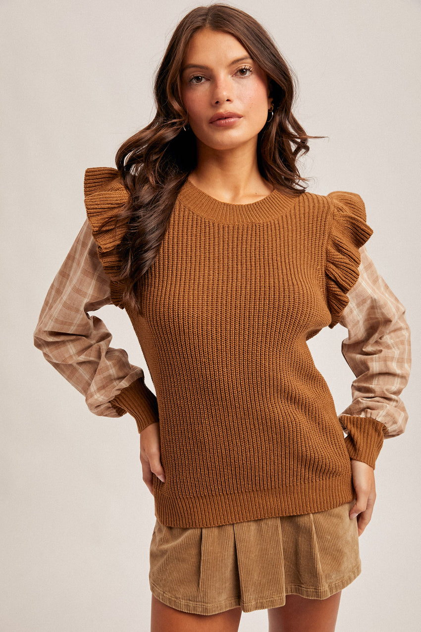 38584 Plaid Sleeve Sweater