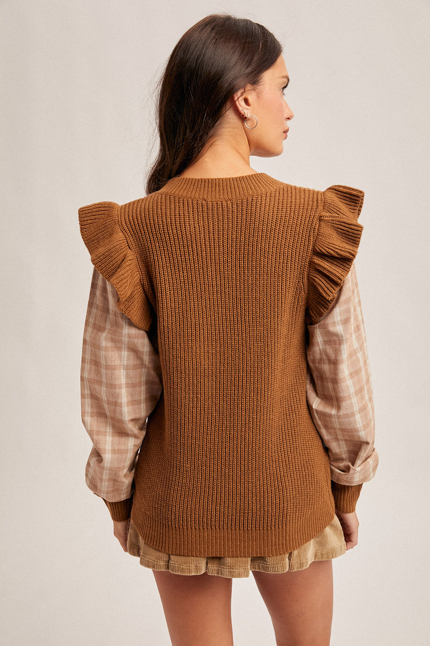 38584 Plaid Sleeve Sweater