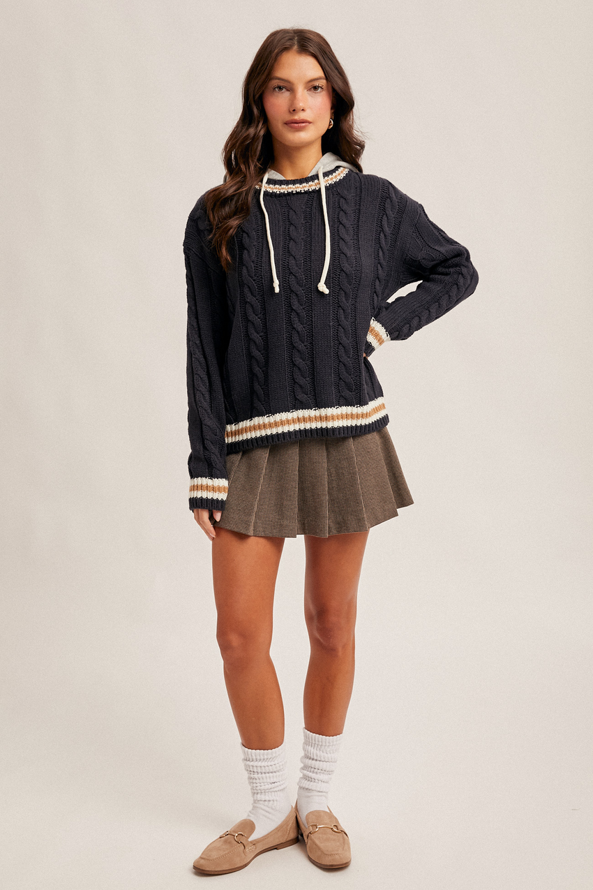 38650 Contrast Hoodie Sweater