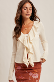 38674 Ruffle Ivory Cardigan