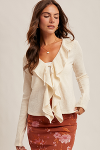 38674 Ruffle Ivory Cardigan