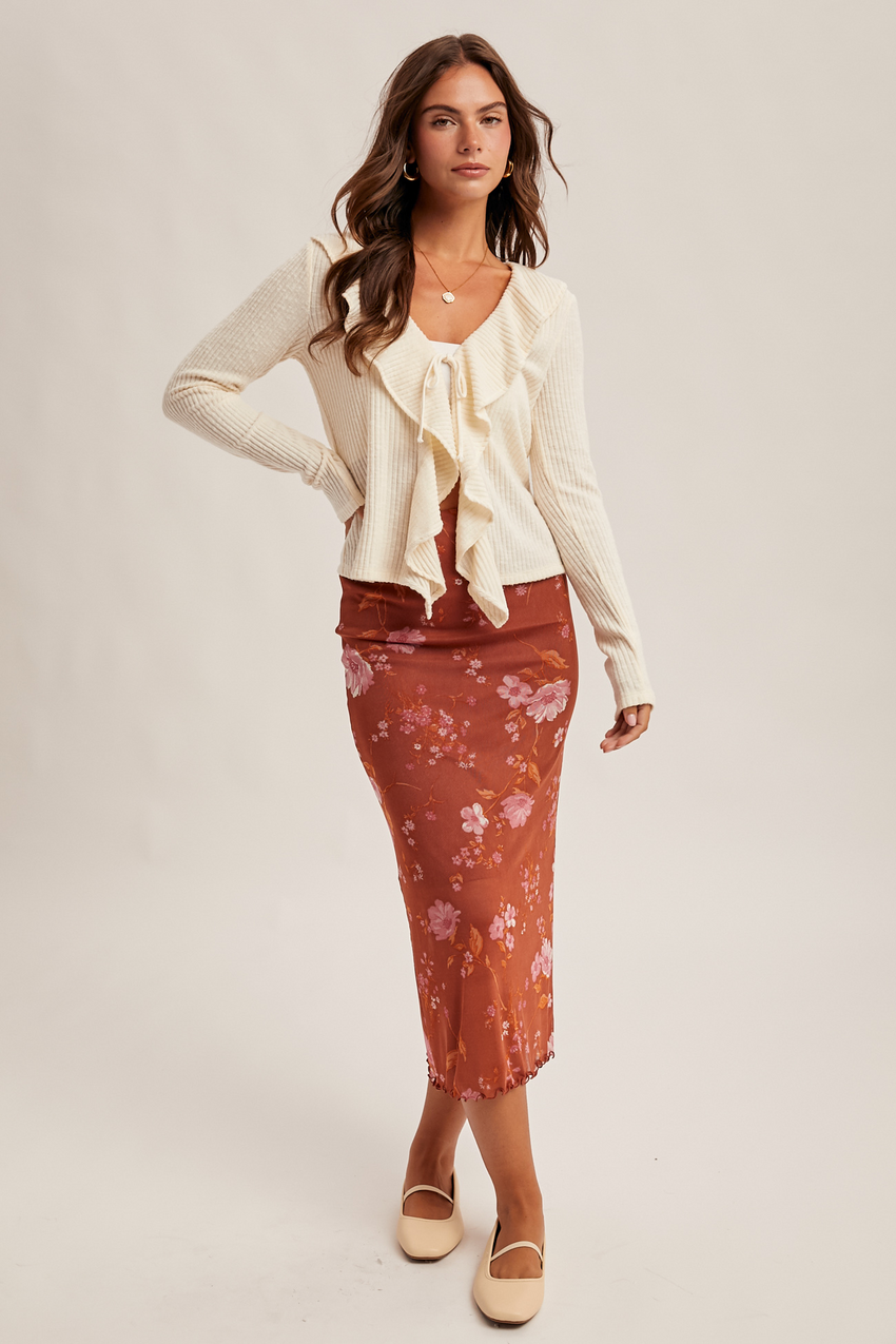 38674 Ruffle Ivory Cardigan