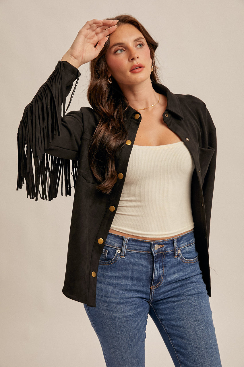 38733 Fringe Shirt Jacket  Suede