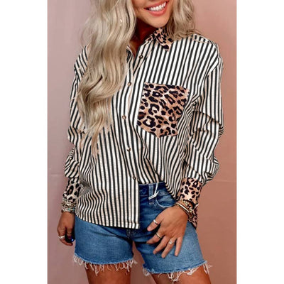 Leopard Stripe Button Up