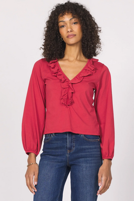Raquelle v-neck ruffle long sleeve
