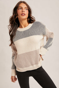 36419 Navy/Taupe Striped Sweaters