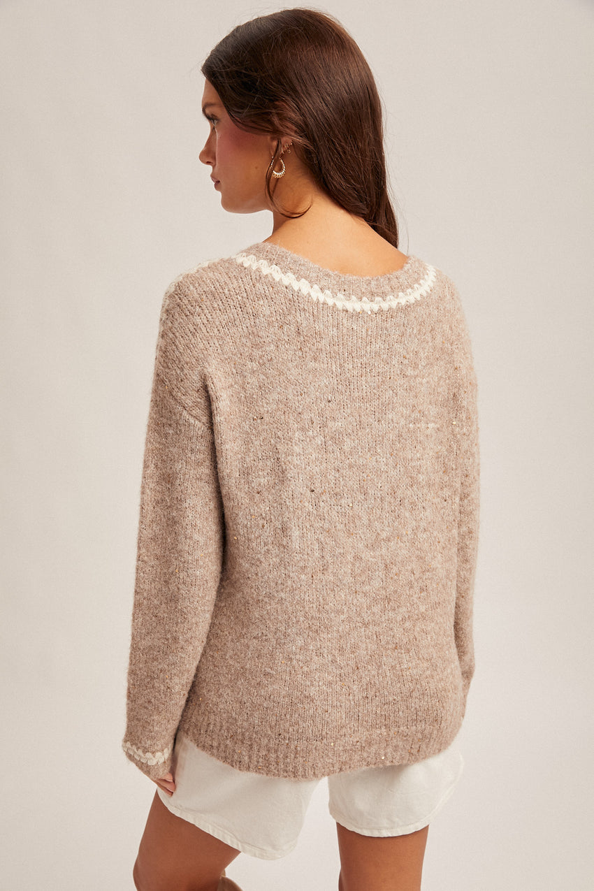 36431 V-Neck Taupe Pullover