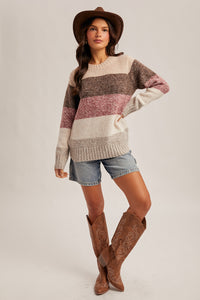 36480 Taupe Multi Color Block Sweater