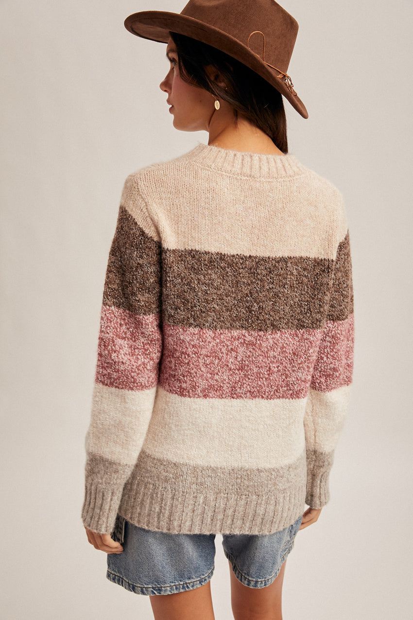 36480 Taupe Multi Color Block Sweater