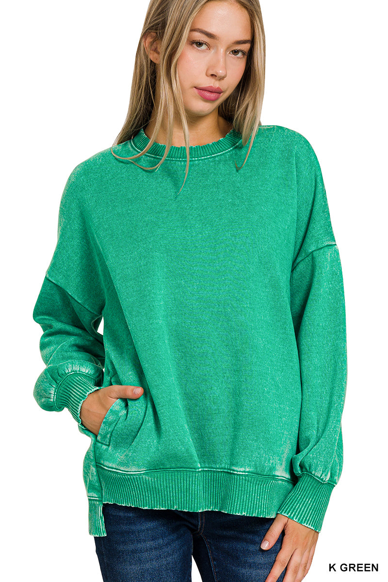 OTW-4552Y  Acid Wash Pullover Kelly Green