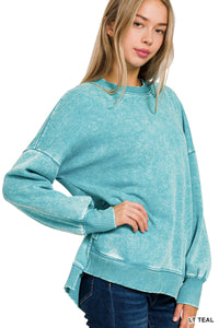 OTW-4552Y Acid Wash Pullover Lt Teal