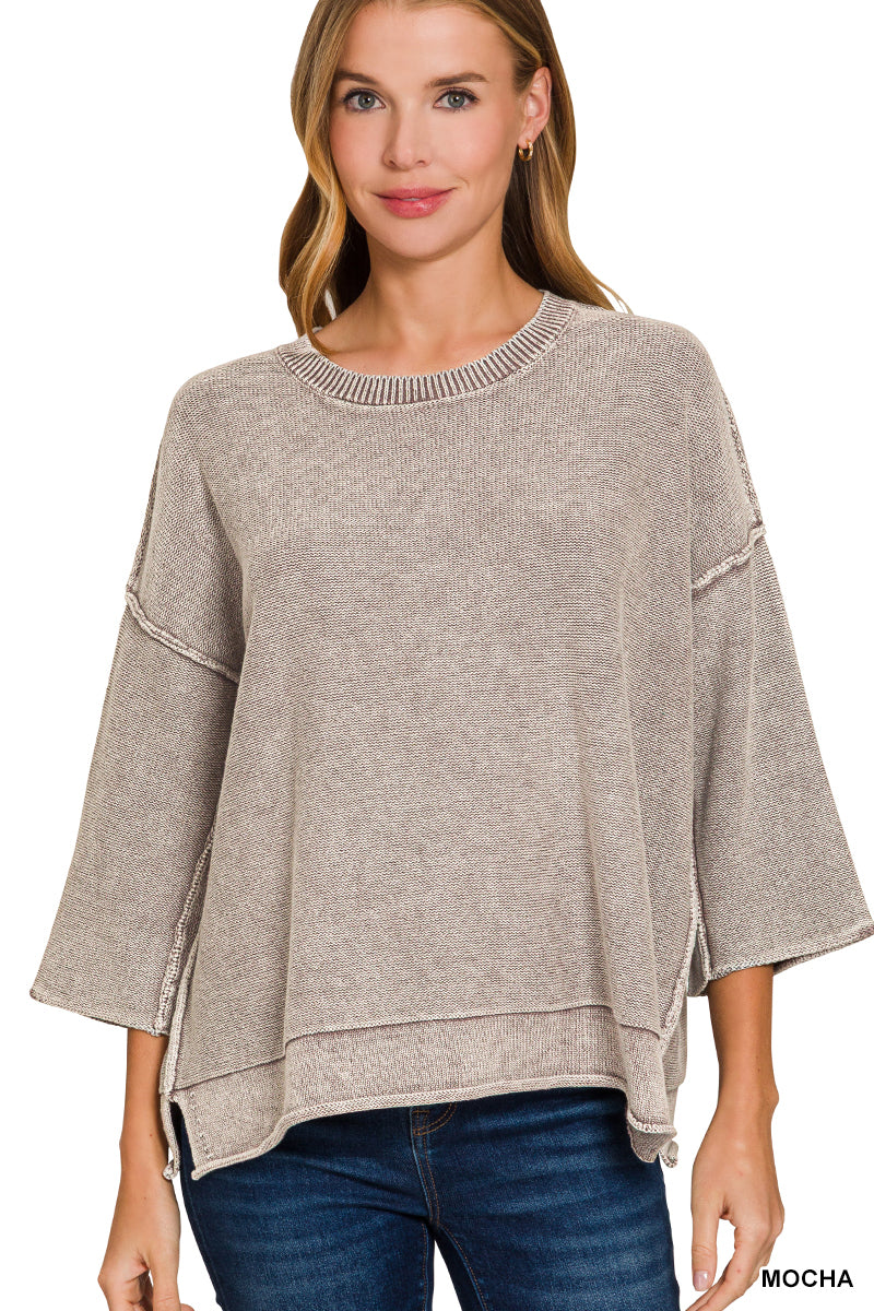 TWW-2610Y 3/4 Sleeve Sweater Mocha