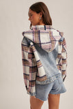 Brushed Plaid Contrast Hoodie Denim