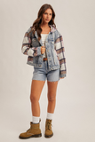 Brushed Plaid Contrast Hoodie Denim