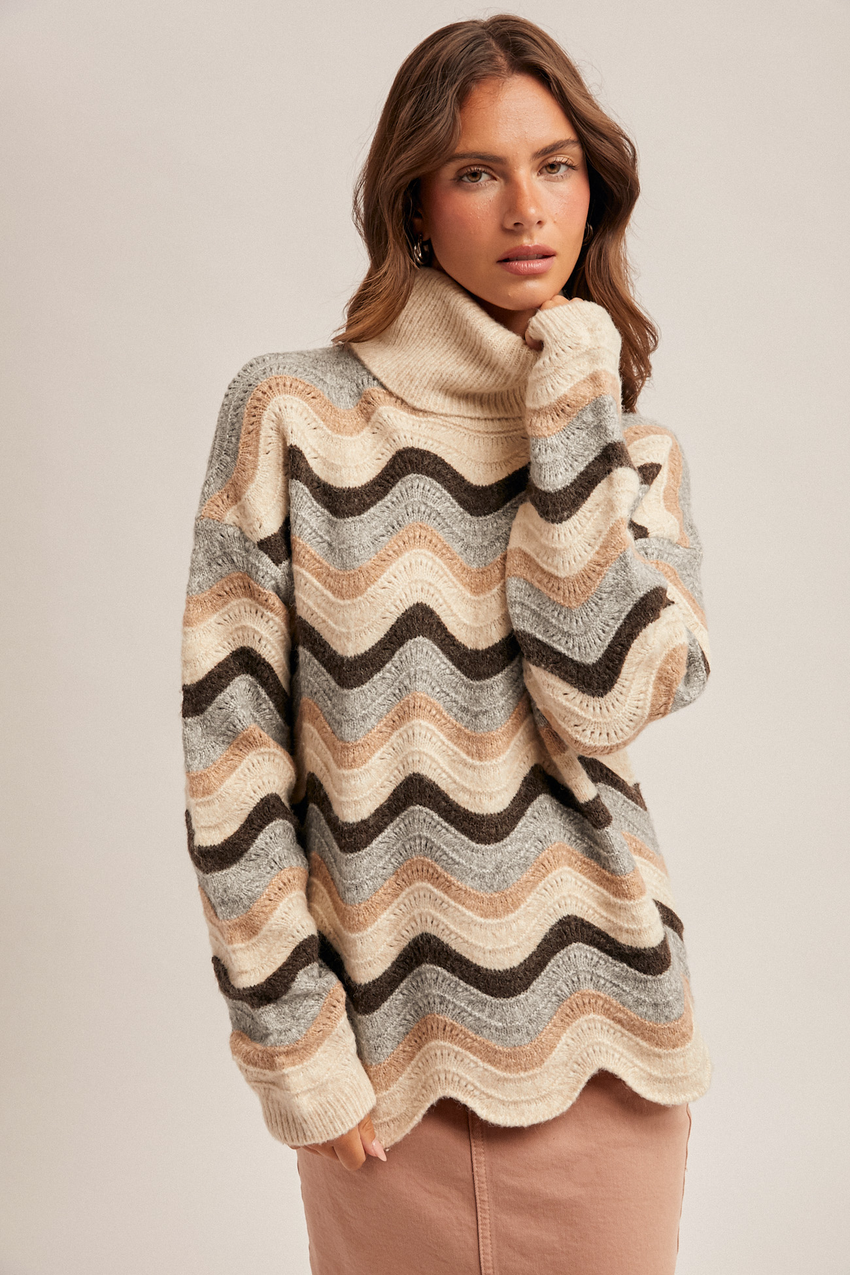 Wave Stripe Turtleneck