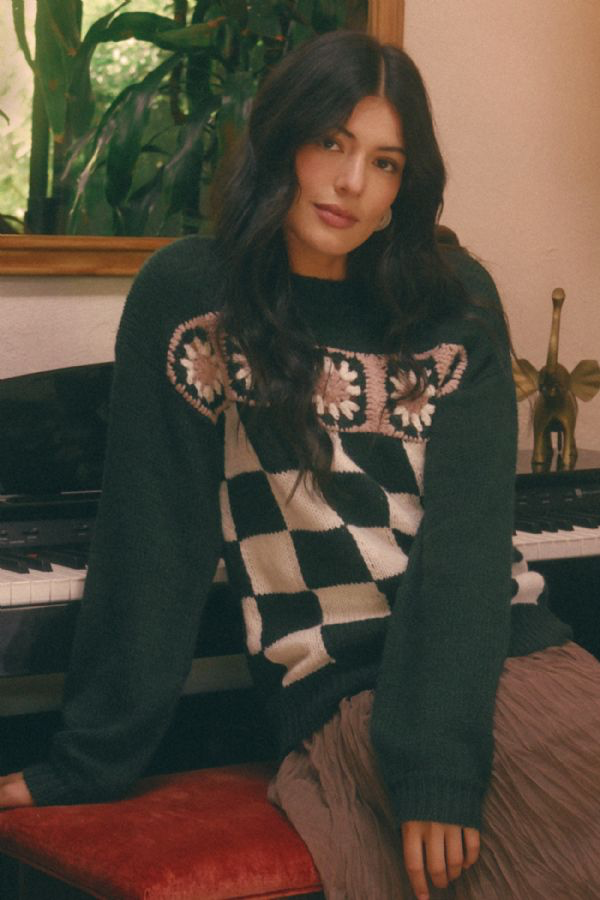 38703 Crochet and Checkered Sweater