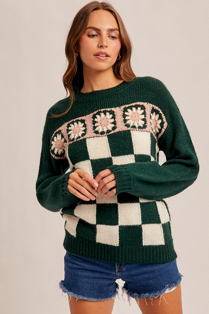 38703 Crochet and Checkered Sweater