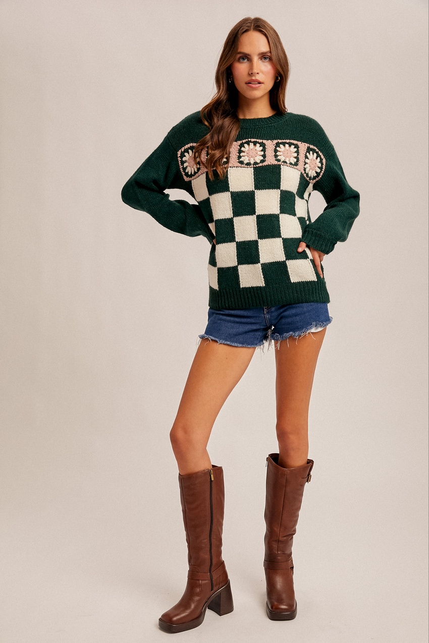 38703 Crochet and Checkered Sweater