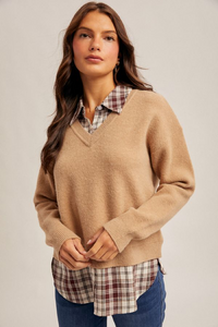 38763 Plaid Mixed Sweater