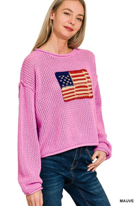 TW-2510Y American Flag Sweater Mauve