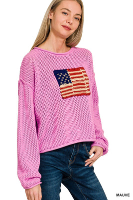 TW-2510Y American Flag Sweater Mauve