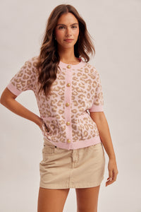 34207 Animal Jacquard SS Cardigan