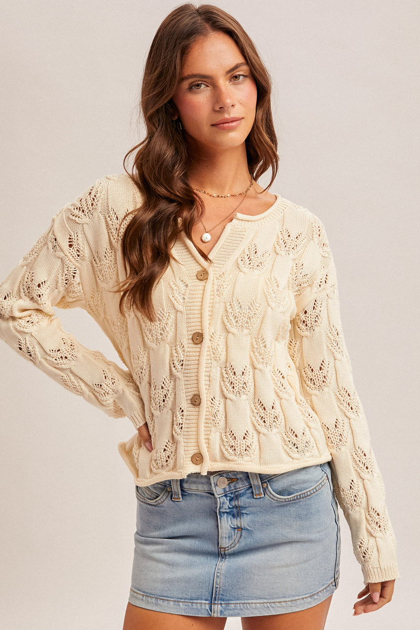 36718 Textured Weave Button-Down Cardigan