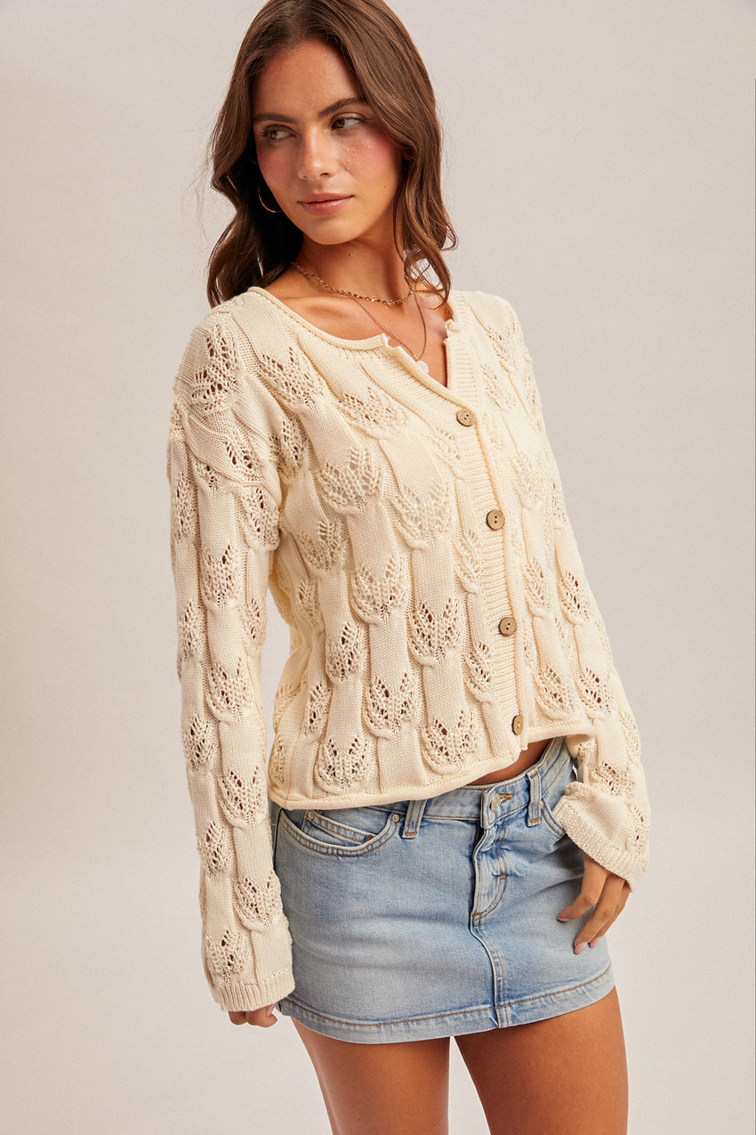 36718 Textured Weave Button-Down Cardigan