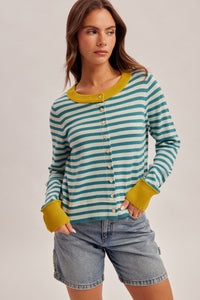 36738 Colorblock Stripe Button-Down Cardigan