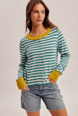 36738 Colorblock Stripe Button-Down Cardigan