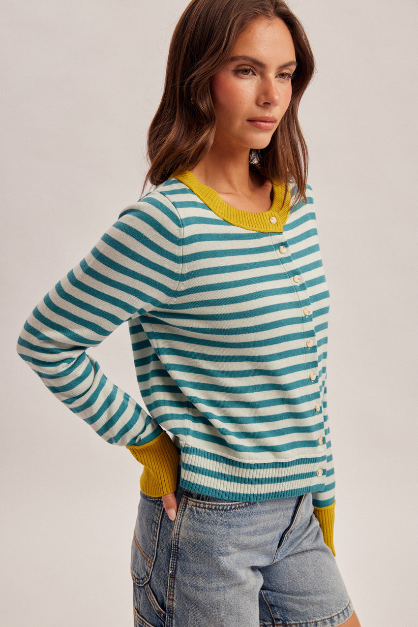 36738 Colorblock Stripe Button-Down Cardigan