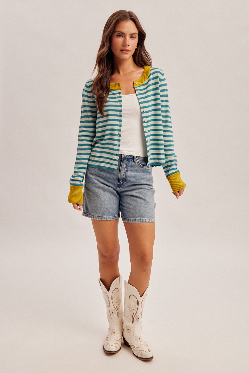 36738 Colorblock Stripe Button-Down Cardigan