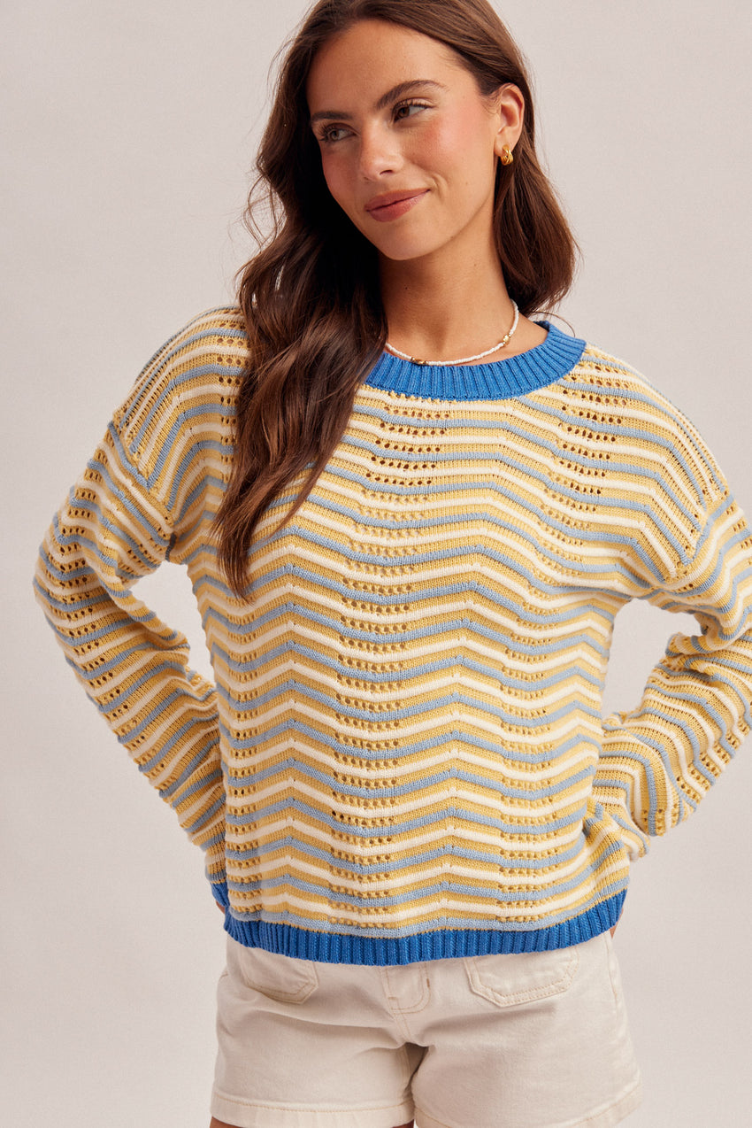 37739 Round Neck LS Pointelle Sweater