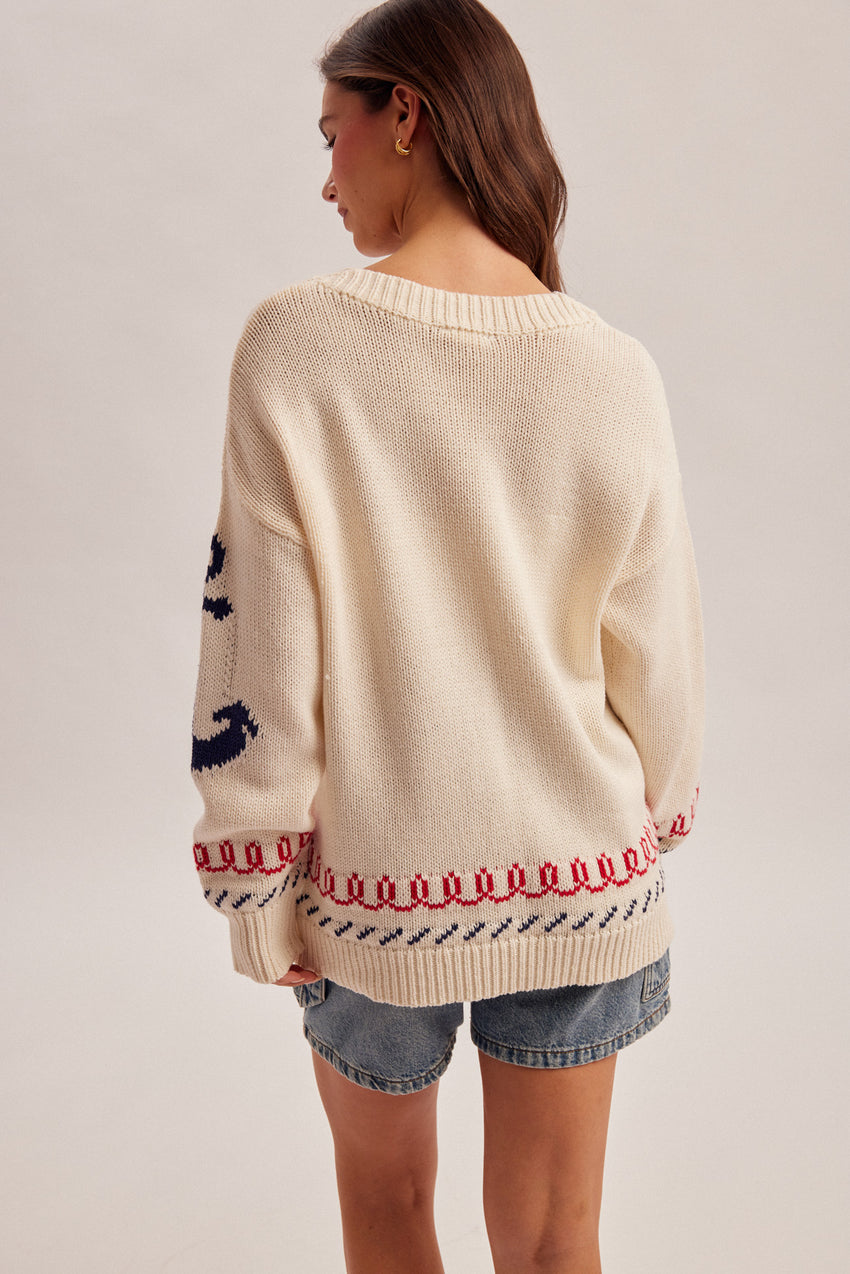 37922 Crew Neck Sailboat Sweater