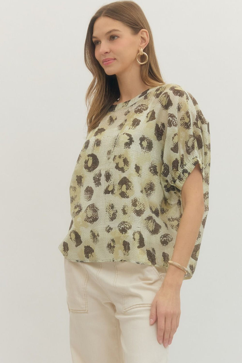 T30014 leopard Print Dolman Shirt