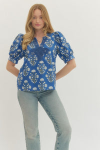 T29711 Floral Print Puff Sleeve Top