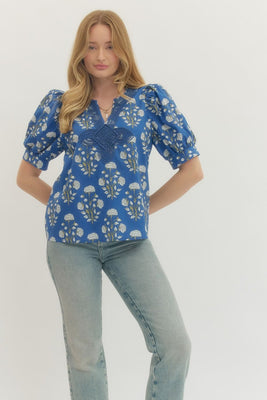 T29711 Floral Print Puff Sleeve Top