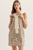 D30161 Animal Print Dress w/Knit Scarf