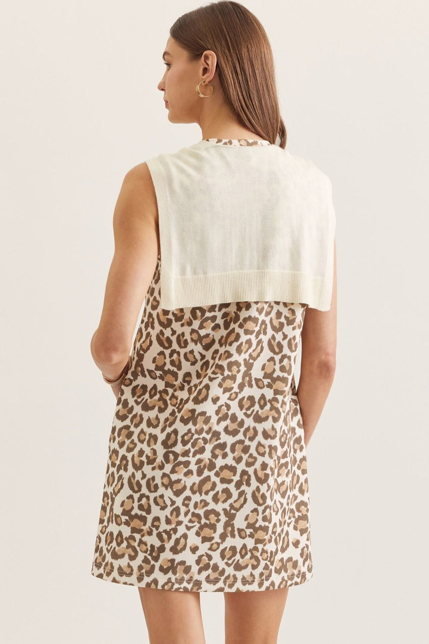 D30161 Animal Print Dress w/Knit Scarf
